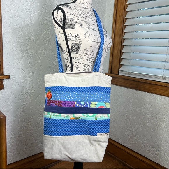 Boho Quilted And Stitched Canvas Art Deco Tote Bag - Picture 2 of 14